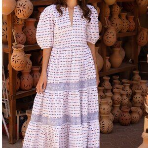 OLIPHANT DESIGN Puff Sleeve Maxi- Ellis Blue XS NWT